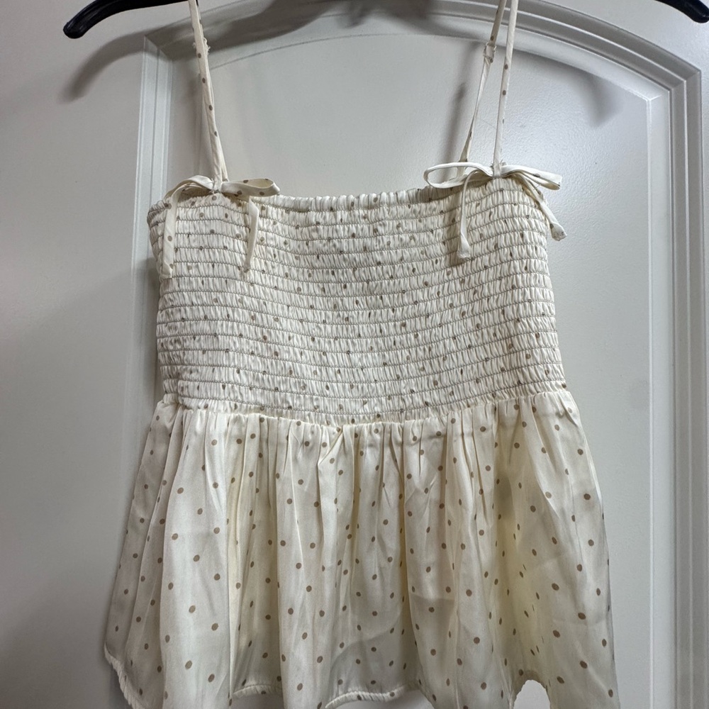 American Eagle  Polka Dot Smocked Top
